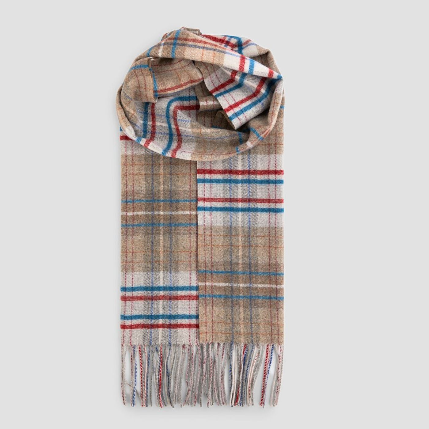 Morild Fenris klassisk rute ullskjerf med refleks, grå/sand/blå/