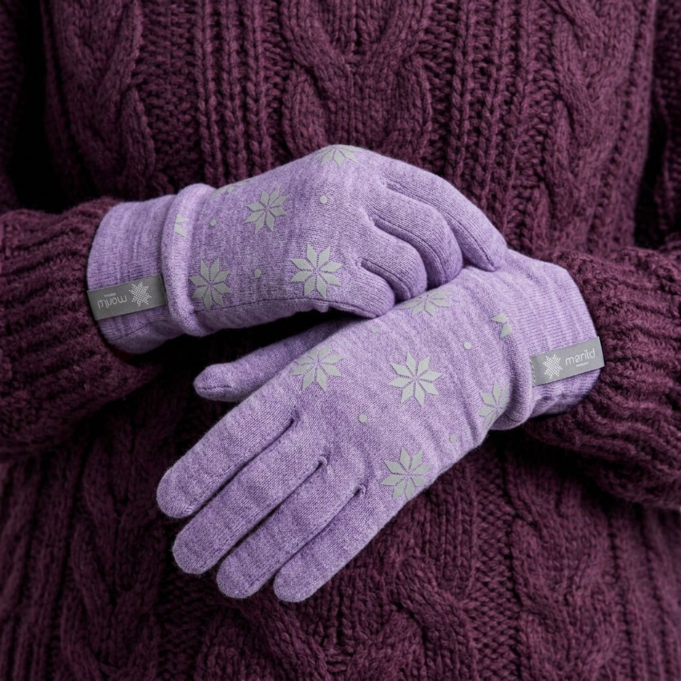 Morild Krystall ull-hansker med refleks, Lavendel - Outlet